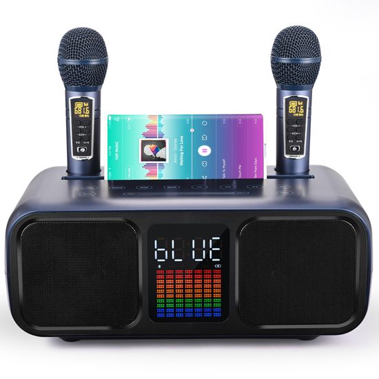 Machine Karaoké Bluetooth GJCrafts Avec 2 Micros Sans Fil - Haut-Parleur Enfant Lumineux Écran Tactile (Argent)