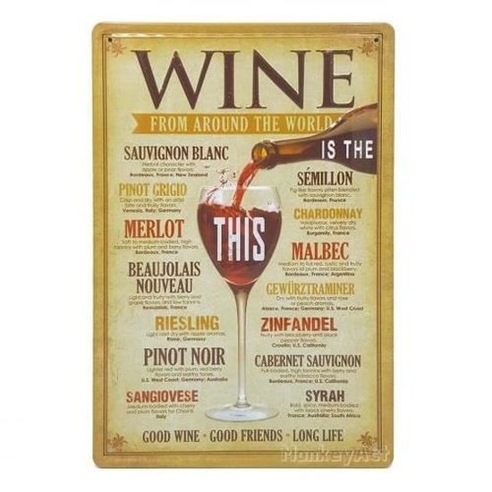 Plaque Murale Métal Vintage Pub Vin 30x20cm - Déco Rétro France