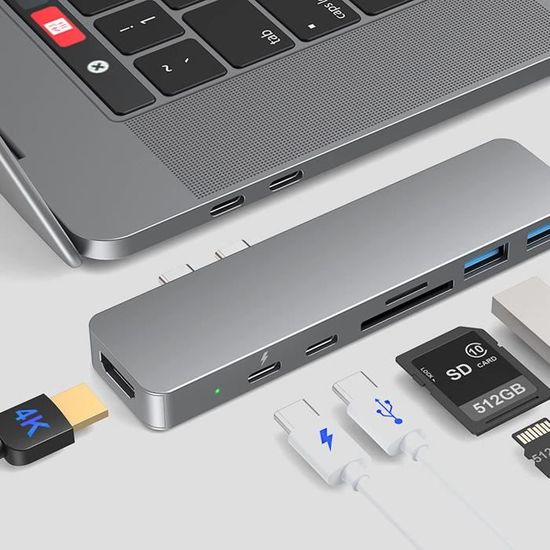 Hub USB-C 7-en-1 MIABOO – HDMI 4K, Charge 65W PD, Ports USB 3.0, Lecteur Cartes SD/TF, Pour MacBook, IPad