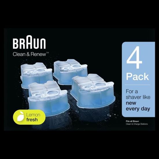 Braun Clean And Renew Recharge De Cartouches Pour Rasoir Électrique, Pack De 4, Compatibles Braun SmartCare, Clean&Charge Centers