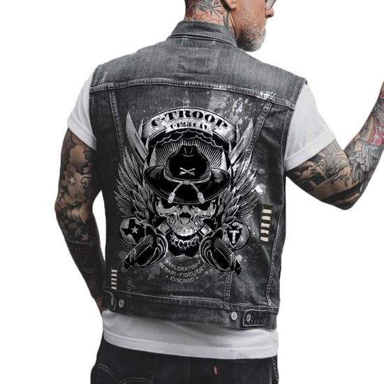 Veste en jean sans manche homme biker clearance