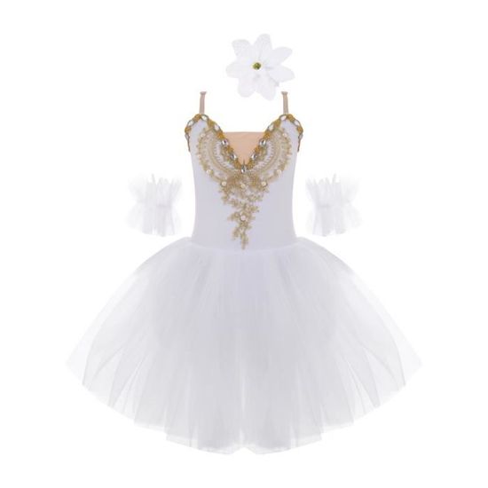 Robe De Ballet Tutu Pailletée Pour Fille 3-10 Ans - Léotard Sans Manches Avec Jupe Tulle - Costume Danse
