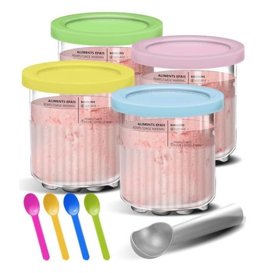 4 Pots Pour Ninja Creami Deluxe NC500/NC501 – 680 Ml, Sans BPA, Compatibles Lave-vaisselle (couvercles Colorés) - 8