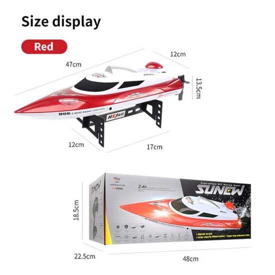 Bateau Télécommandé RC Avec LED - 100+ Min D'Autonomie, 2.4 GHz, Étanche, Pour Piscine/Lac (Bleu)