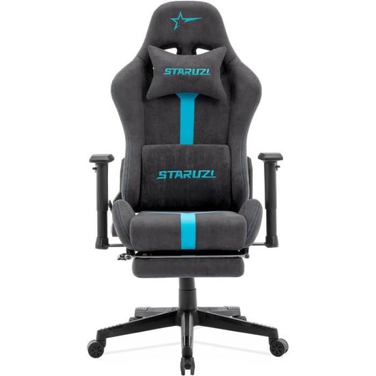 Chaise De Bureau Gamer Enfant/Ado - Housse Alcantara Respirante, Pivotante 360°, Ergonomique - Taille M, Bleu