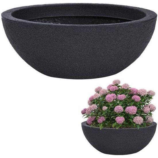 Pot De Fleurs Extérieur XXL Anthracite 48x48 Cm - 84 Litres, Design Moderne Pour Jardin Et Terrasse