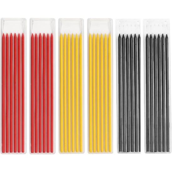 Nicpro 3 Pièces Porte Mines, Crayon Chantier Avec 36 Recharges, Crayons Charpentier Marqueur à Trou Profond, Crayon Menuisier Pour Architecte Menuisier (Rouge, Jaune, Noir