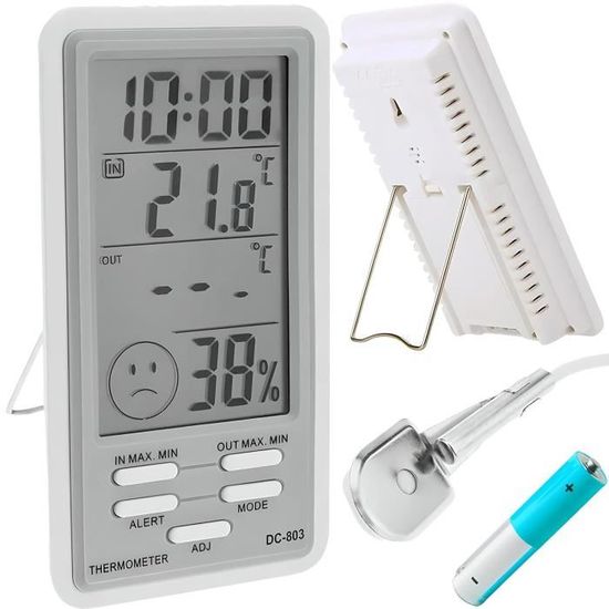 Thermomètre Avec Sonde Extérieure, Heure, Thermomètre Intérieur Extérieur, Hygromètre Intérieur