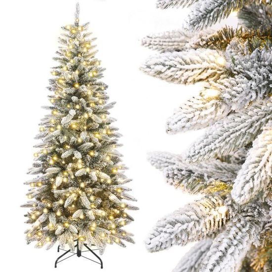 YORBAY Sapin de Noël Artificiel Étroit et Haut de 180cm avec Éclairage LED, Arbre de Noël avec 