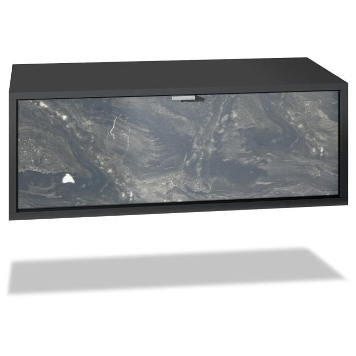 Meuble TV Lana 80 armoire murale lowboard 80 x 29 x 37 cm, caisson en noir mat, façades en Marbre Graphite