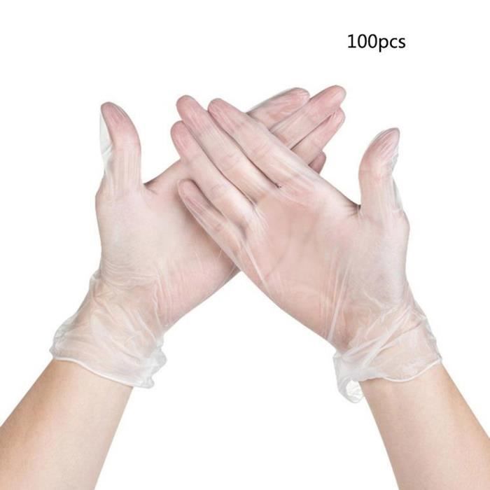 100pcs 9 pouces Gants médicaux jetables Taille L en caoutchouc de PVC micro-élastiques Transparents