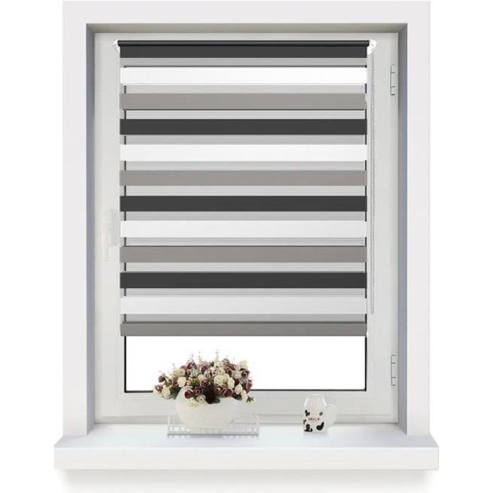 Store enrouleur Jour Nuit 40 x 150cm Blanc-Gris-Anthracite Double Store de Fenêtre occultant tamisant adaptable