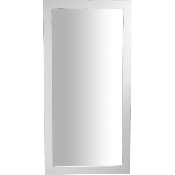 Miroir mural rectangulaire en bois massif de tilleul finition blanche patinée L100 x PR3 x H200 cm