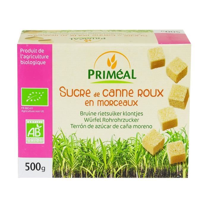 Primeal+Sucre de canne roux en morceaux 500 g