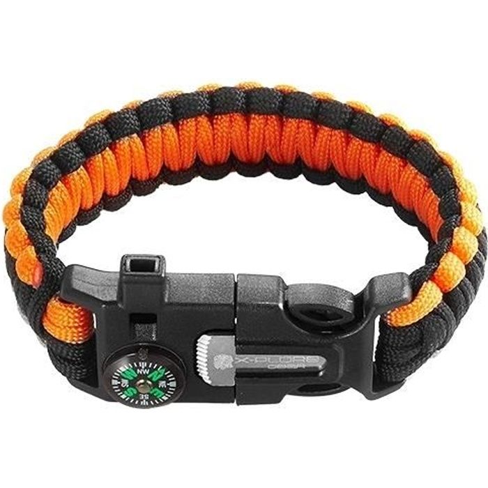 Bracelet de survie ajustable avec boussole sifflet et lame * aille : ajustable de 20 à 24 cm * Paracorde 3 mètres * Couleur :