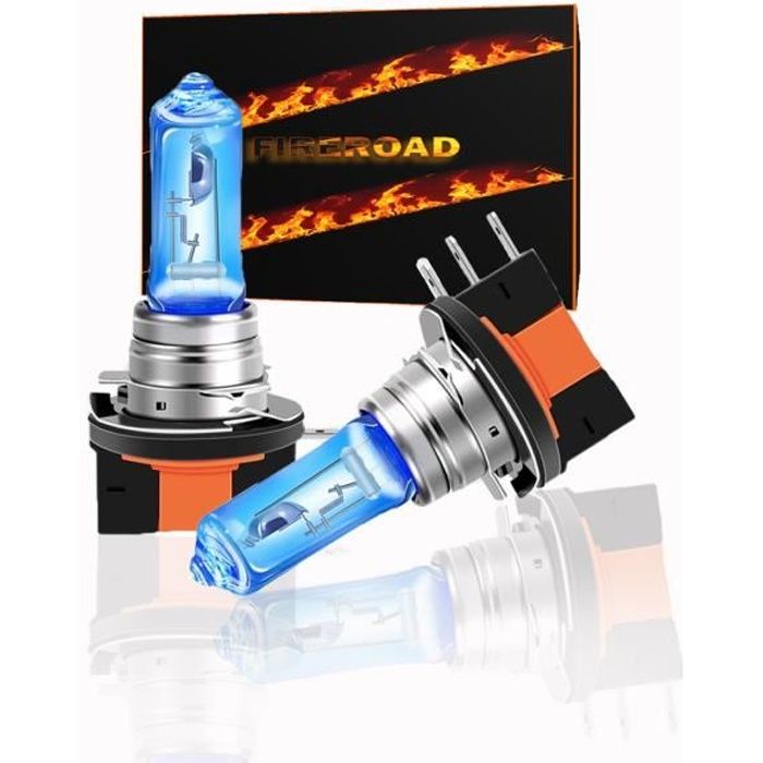 Ampoule H15 voiture 2Pcs 6000K auto BLANC effet xenon halogène 55W SUPER WHITE norme Française FIREROAD®