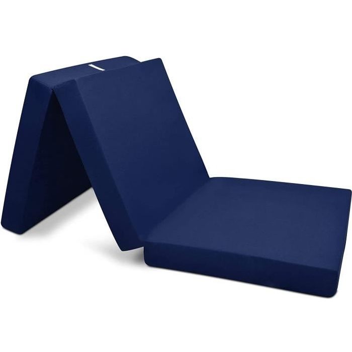 Beautissu Matelas d'appoint pliable Adulte Campix – 60x190cm Bleu foncé – Chauffeuse convertible – Lit futon pliant d'invité