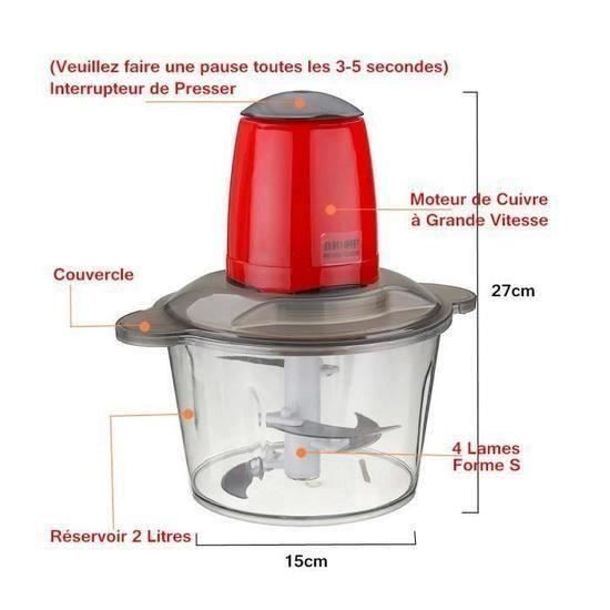 Hachoir Électrique Multifonction 300W 3L 4 Lames à Viande Légumes Oeufs - Mélangeur Mixeur