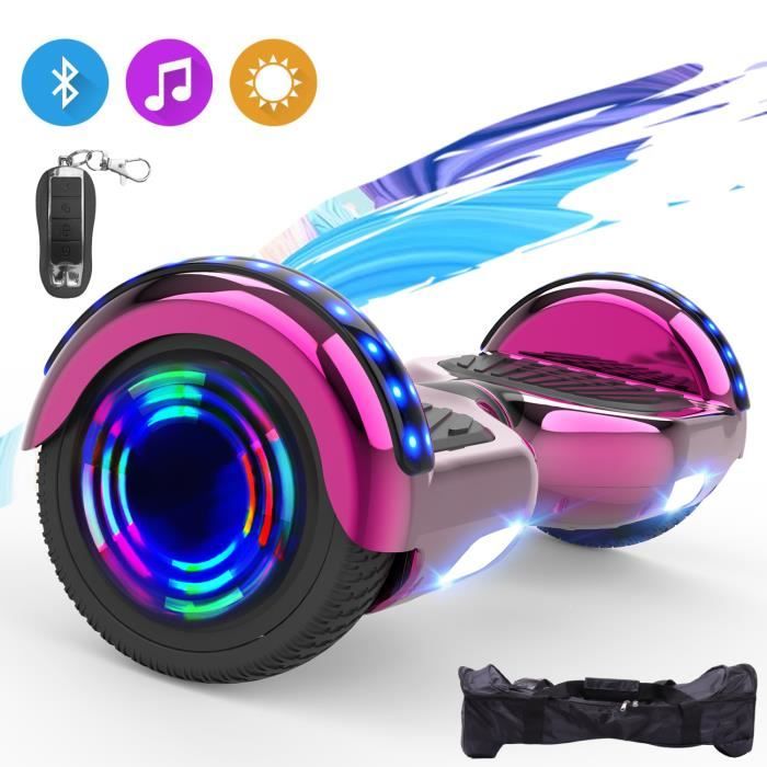 Hoverboard 6,5 pouces, Gyropode Électrique Scooter, Hoverboard Bluetooth, Intégré LED, Avec Télécommande et Sac, Rose