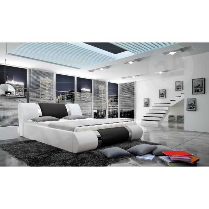 Structure de lit design Arlan blanc et noir 160x200