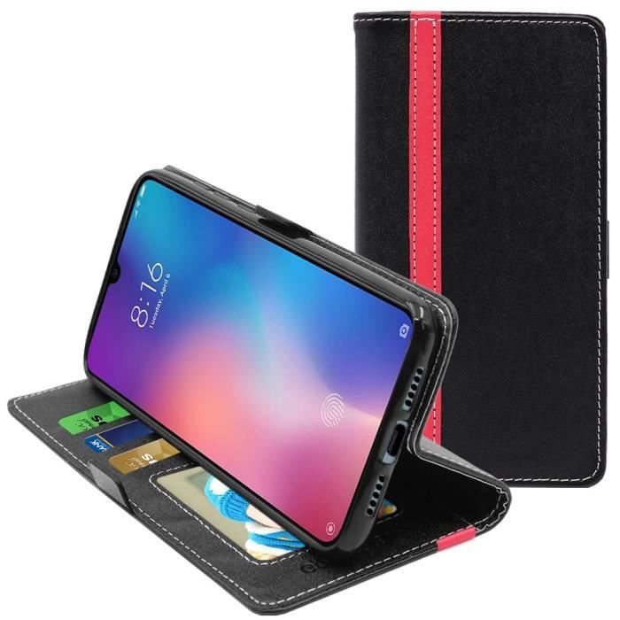 ebestStar ® pour Xiaomi Mi 9 - Etui Portefeuille PU Cuir , Noir / Rouge
