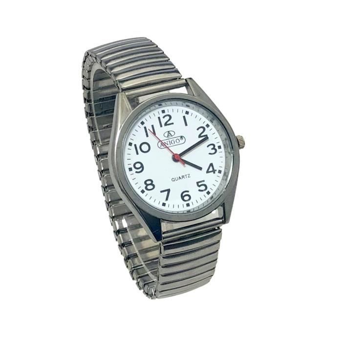 Montre Homme Classique Bracelet Extensible Elastique à Chiffres clairs