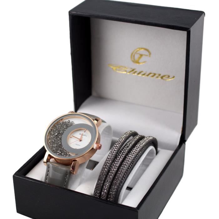 coffret montre femme maille milanaise cristal + bracelet double tour stardust