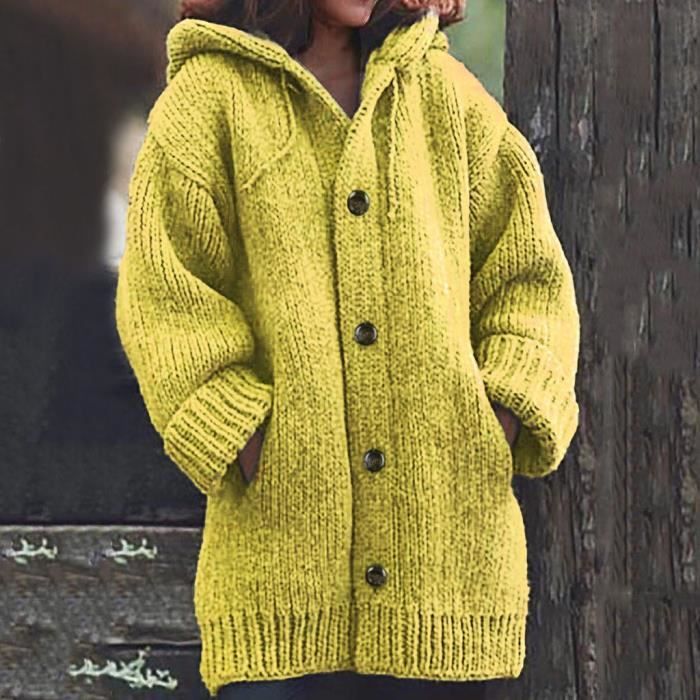 Femmes Casual Chaud Lâche Bouton À Capuche Pull À Tricoter Long Tops Blouse Chandail A1286