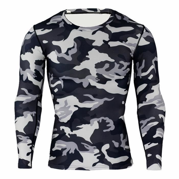 Combinaison de Compression Pour Homme Séchage Ultra Rapide Tee Shirt À Manche Longue De Running Fitness Gym Tops,GrisNoir