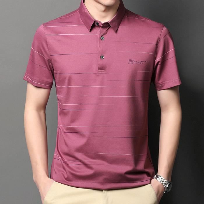 Mode chemise Polo Homme Manche Courte Casual Manche courte Lapel Basic T-Shirt Slim sports Tennis Poloshirt Tops Vin rouge