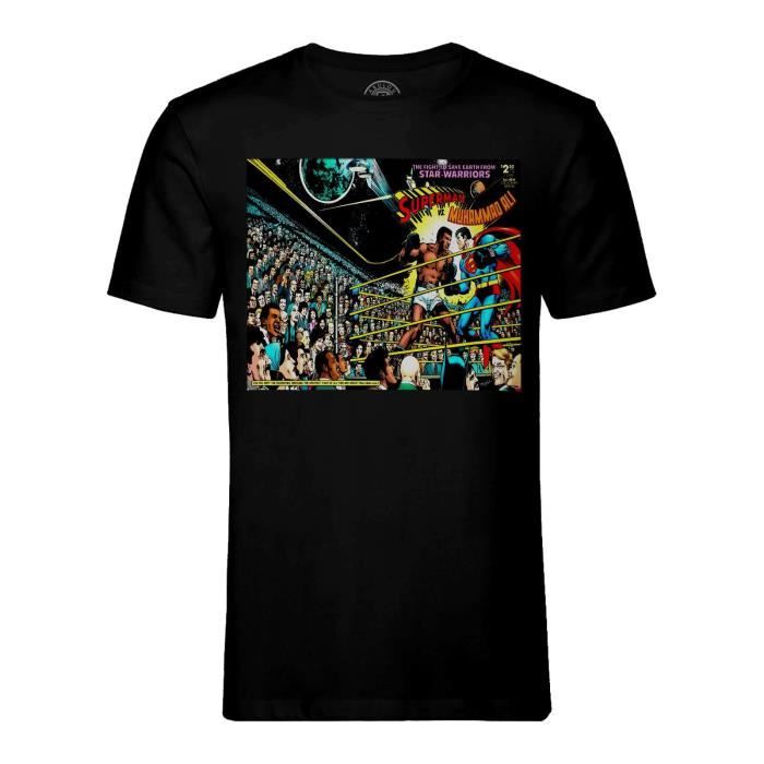 T-shirt Homme Col Rond Noir Superman Contre Mohamed Ali Comics Super Heros