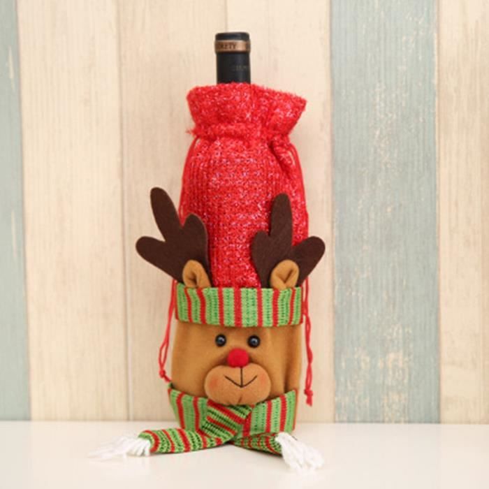 Santa Claus Decor Cover Couverture de bouteille de vin Sacs-cadeaux de vin rouge Ornements de maison rouge, cerf