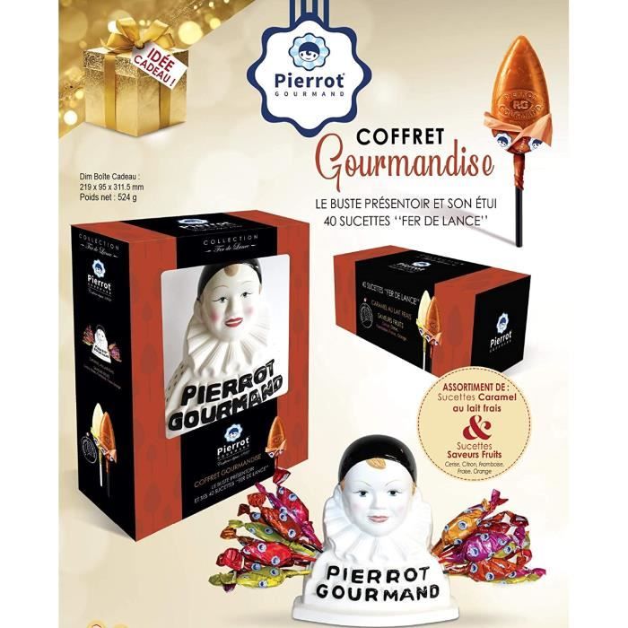 PIERROT GOURMAND Coffre buste 40 sucettes Fruit et lait