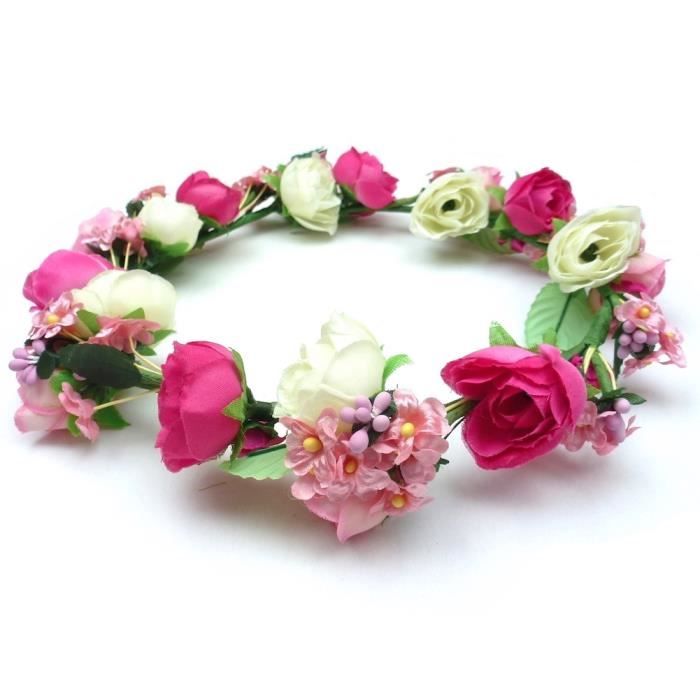 Couronne de fleur serre tête mariage cérémonie - rose-fuchsia - RC002636
