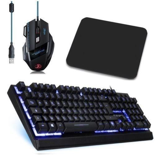 PACK GAMER Clavier USB rétroéclairée Anti-Ghosting + Souris USB rétroéclairée + Tapis Souris pour PC