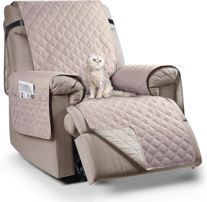 Housse de Fauteuil Relax avec Poche Couverture de Chaise Canapé Relax Housse Canapé Imperméable Beige 1 Place
