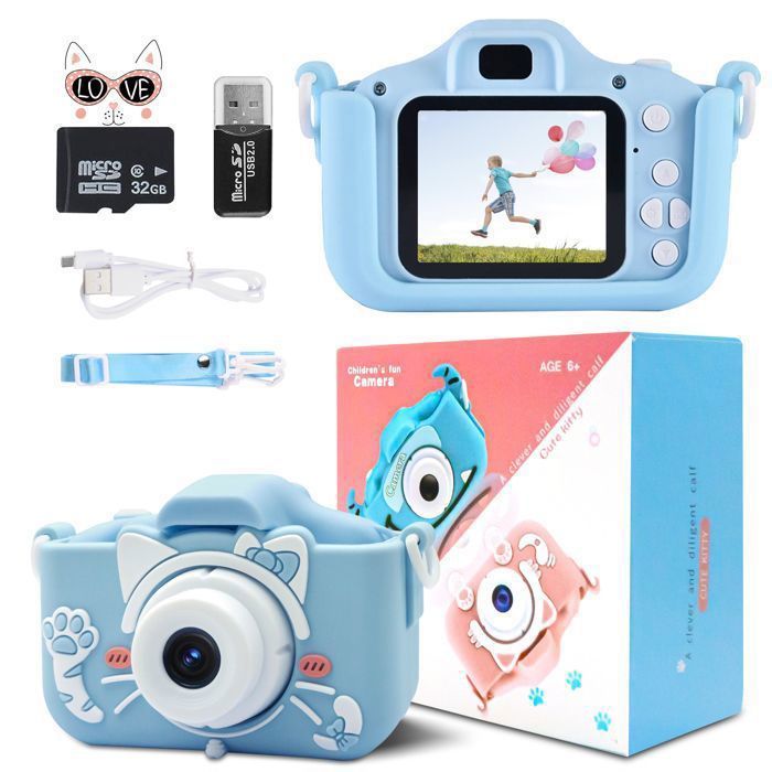 Appareil Photo Numérique Enfant 1080P - Pour 3-12 Ans, Selfie, Effets Amusants, Lecteur Audio Inclus