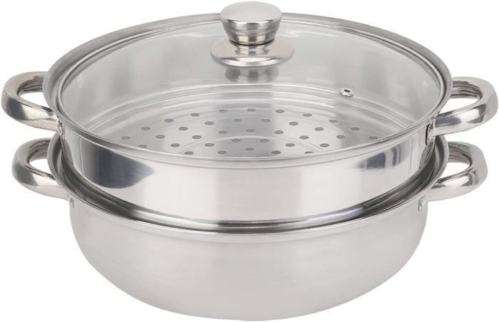 Cuit-Vapeur 5 Étages En Acier Inoxydable 30 Cm - Avec Couvercle En Verre - Pour Tous Feux (Gaz, Induction...)