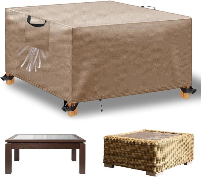 Housse Salon De Jardin, 210x200x80cm Housse Table De Jardin Imperméable, Housse De Meubles De Jardin Rectangulaire Imperméable Anti-UV 420D Tissu Oxford Bache Table Exterieur
