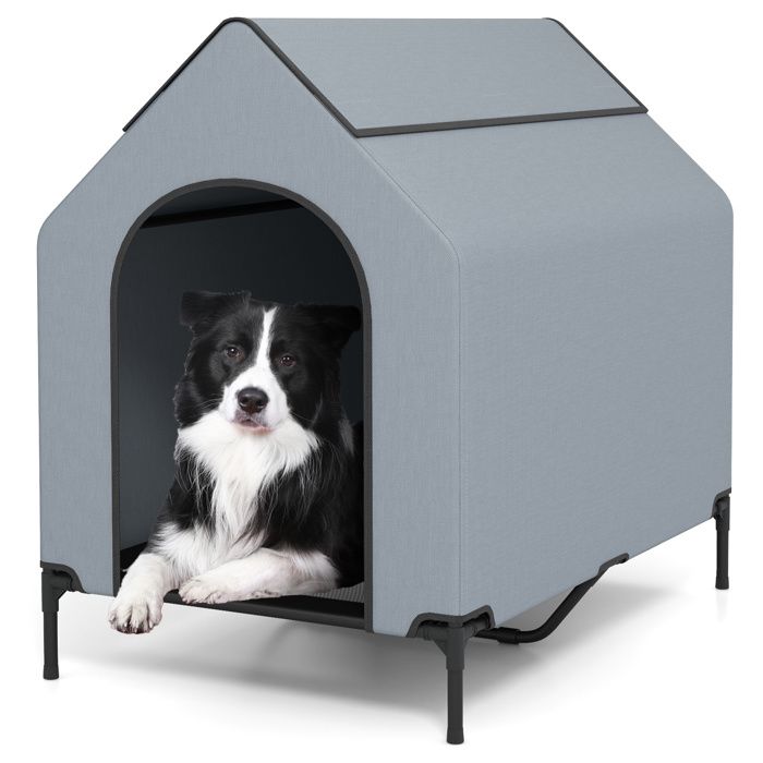 Comparer les prix de GOPLUS Niche Surélevée pour Chien de 110cm, Résistant aux Intempéries avec Fenêtres Ventilées, Lit en Tissu Maillé, pour Extérieur