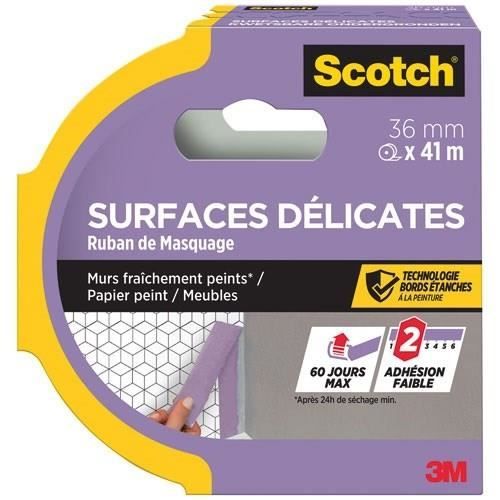 Scotch Ruban de masquage - Surfaces délicates - Murs fraîchement peints - 36 mm x 41 m
