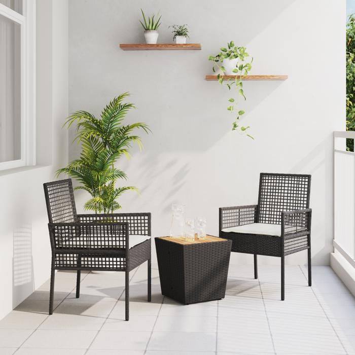 vidaXL Ensemble de bistrot avec coussins Poly Rattan - vue 2