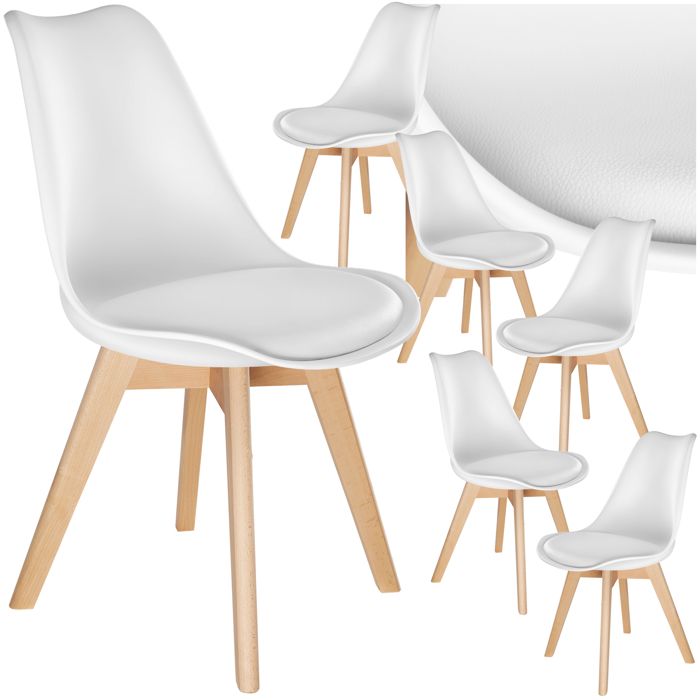Chaise - TECTAKE - Lot 6 fauteuils repas FRÉDÉRIQUE au style scandinave ergonomique avec patins feutrés 49 x 53 x 82 cm - Blanc