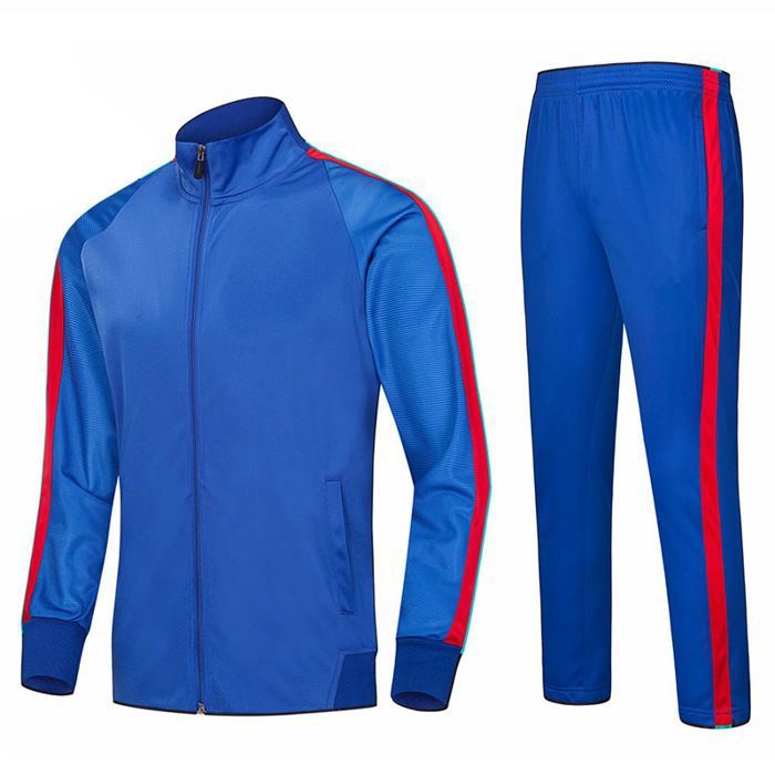 Survêtement Mixte Adulte/Enfant Ensemble Vêtement de Football Entraînement Polaire Veste et Pantalon Automne Hiver - Bleu