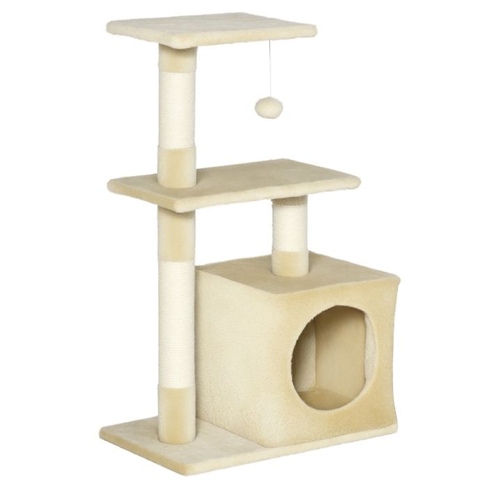 Meilleurs prix pour Arbre à chat - PawHut hauteur 815 cm - avec poteaux en sisal 2 plate-forme niche balle - tissu peluche - beige