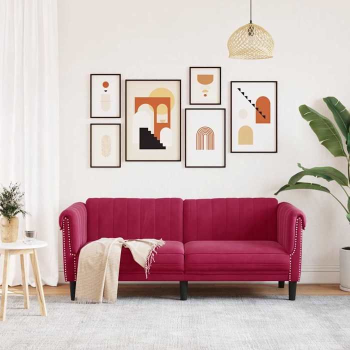 Canapé rembourré 2 places - VIDAXL - Rouge bordeaux - Velours - 182x77x74 cm - Moelleux - Accoudoirs - Fixe