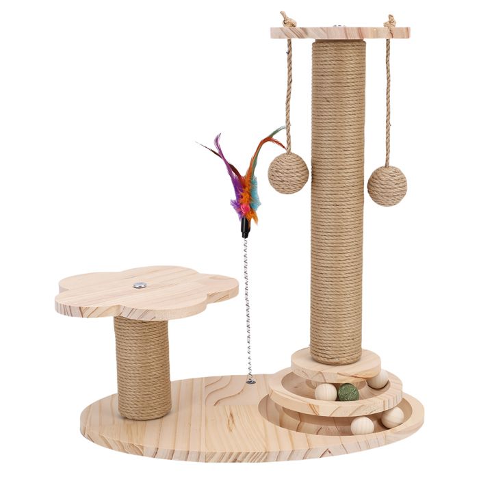 Meilleurs prix pour Griffoir multifonctionnel pour chat - SHIPENOPHY - Bois naturel - Hauteur 46 cm - Corde en sisal - Base stable
