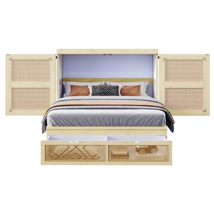 Lit Double Escamotable 140x200cm Mural Vertical Lattes Tiroirs Rangement Design Rotin Bois Coloris Bois Sans Matelas Lit Double Escamotable 140x200cm Mural Vertical Lattes Tiroirs Rangement Design Rotin Bois Coloris Bois Sans Matelas