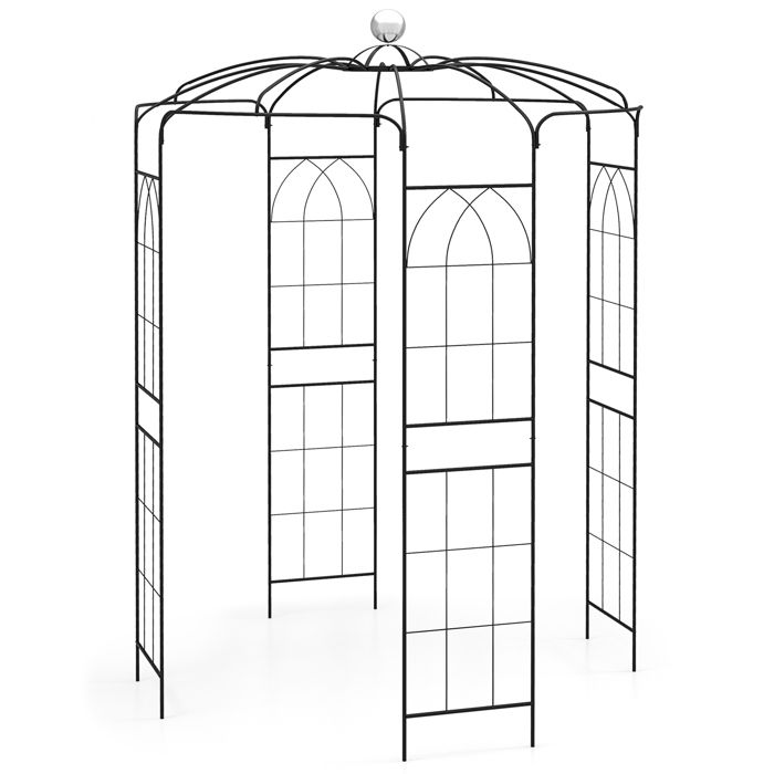 Arche de Jardin avec Treillis 198 x 198 x 284 cm COSTWAY-2 en 1 Pergola Ja-Crochet de Suspension 10KG-en Métal-Plantes Grimpantes