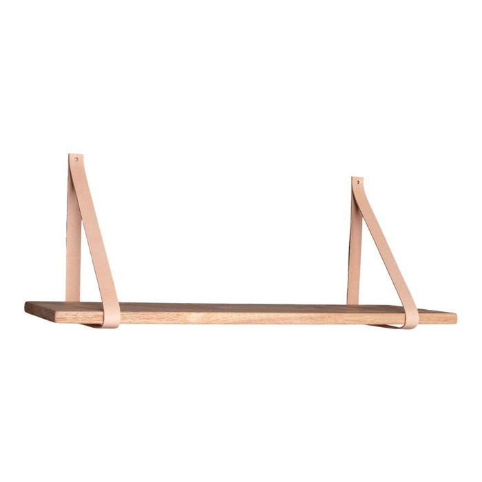 Étagère murale Forno en bois naturel avec sangles en cuir marron 120x20 cm - Réf. VK8681847491804